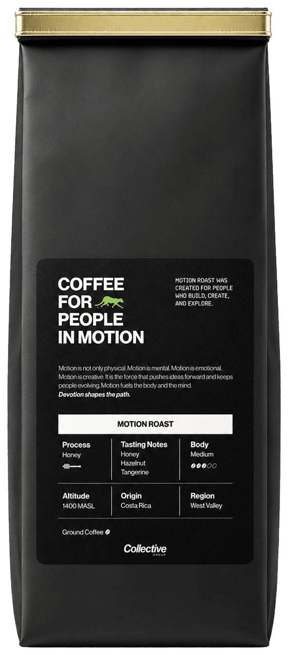 Motion Roast · etiqueta trasera