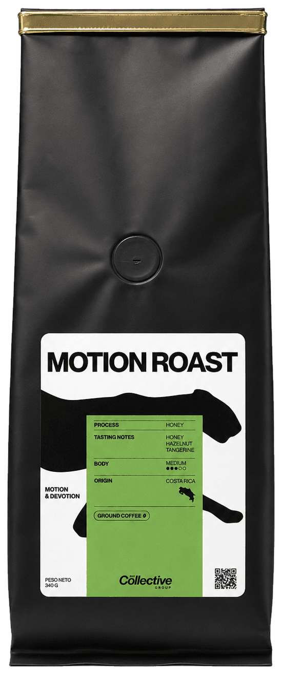 Motion Roast · etiqueta frontal